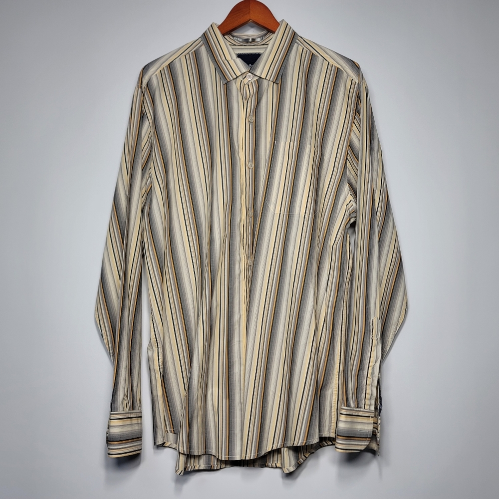 Tommy Bahama Button Up Shirt Mens Large Pima Cotton Yellow Striped